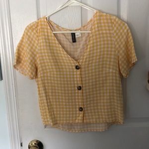 Yellow and white plaid shirt